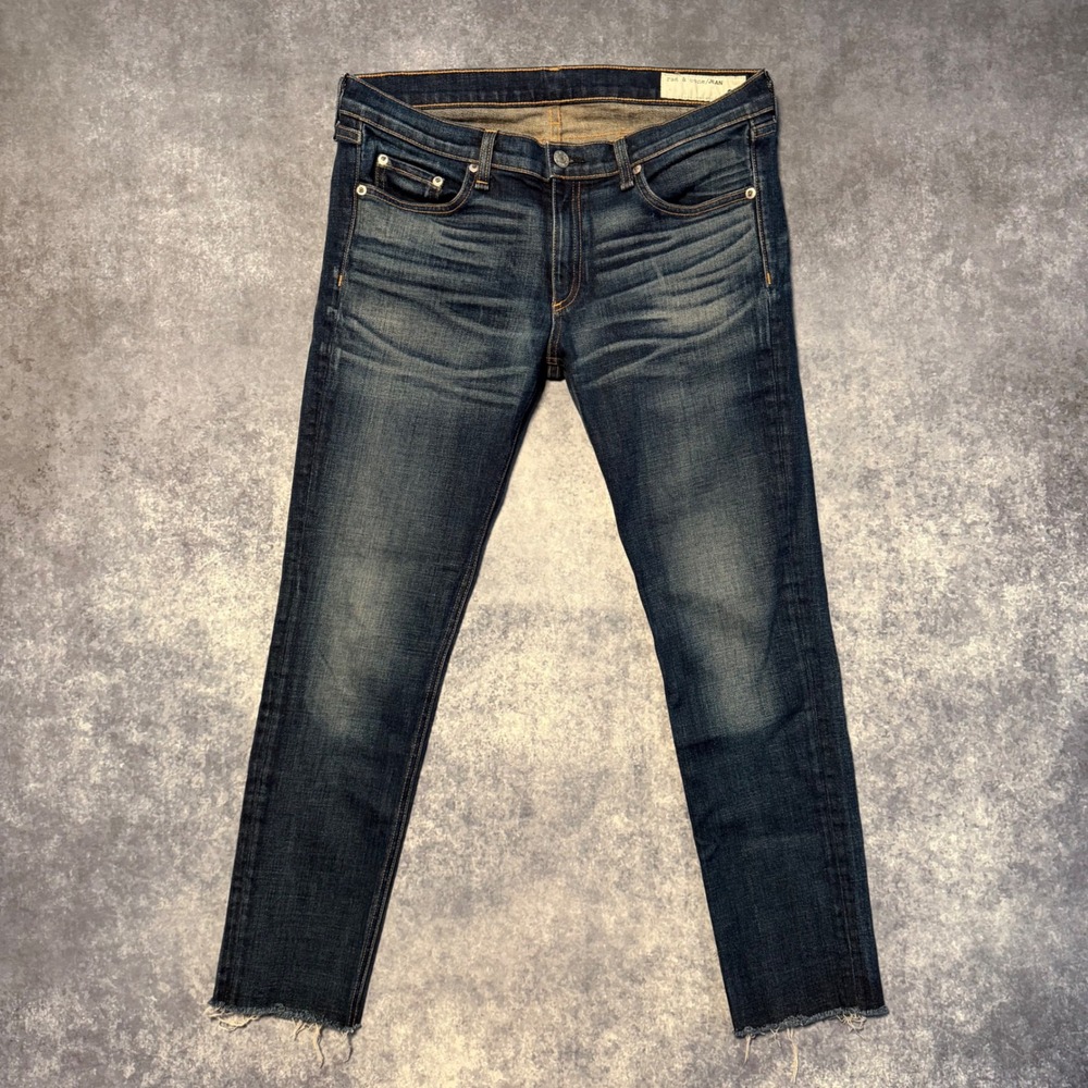 Rag & Bone The Wells Skinny Jeans Womens 30 Dark Indigo Raw Hem Premium Stretch